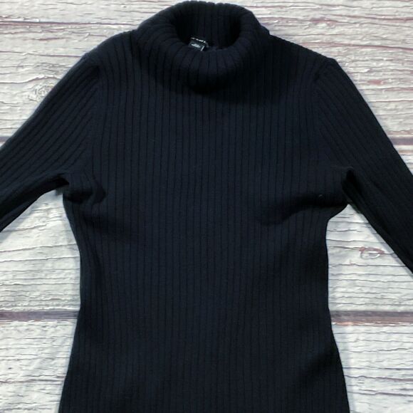 Ann Taylor Womens Dress sz XS Black Ribbed Bodycon Soft Knit Turtleneck Stretch - Picture 3 of 8